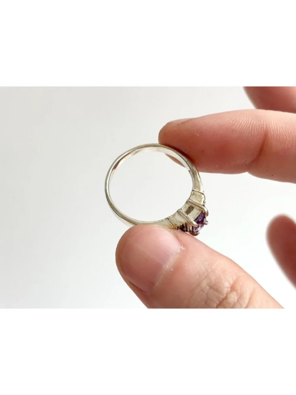 Art Deco Amethyst Gemstone Marcasite Sterling Silver 925 Vintage Ring - sz 9